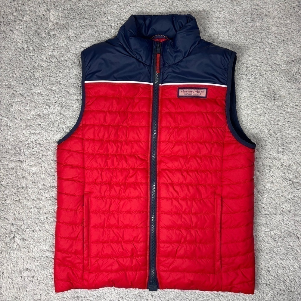Vineyard Vines Vest Boys Large Performance Zip Up Outerwear Preppy Classic Red - Picture 2 of 5